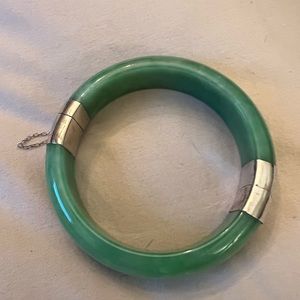 Jade and sterling bangle bracelet